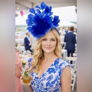 Elegant UK Kentucky Wildcat Blue Floral Feather Fascinator KY Derby Hat Church